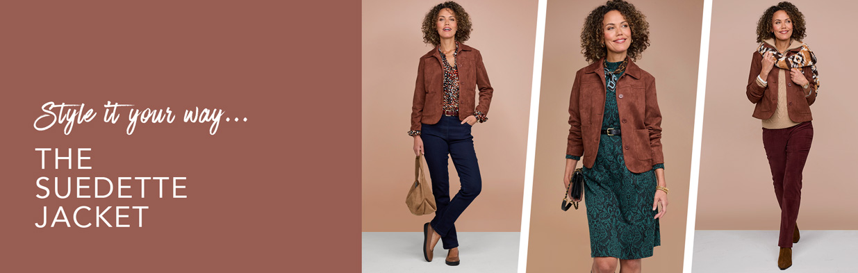 Three ways to wear the suedette jacket